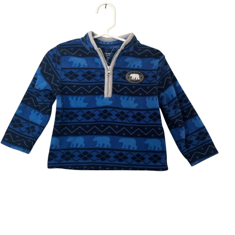Carter's Blue Winter Bear Patterned Fleece Pullover Quarter Zip